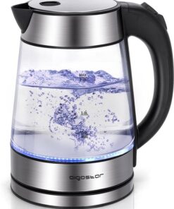 Aigostar Chubby 30LCZ - Elektrische Waterkoker - Retro - 1,7L - met LED - Waterniveau indicator - 2200W - Glas - RVS