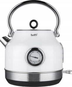 Botti Royal Line proffesionele waterkoker klassiek design 1,7L met thermometer - elegant en luxe uitstraling - Fluitketel look - 2200W - wit / zilver