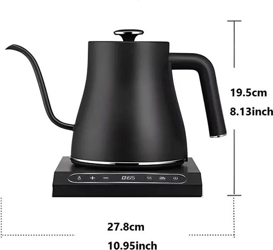 Clixify Waterkoker & Warmhouder Retro - 0.8L - Zwart - Gooseneck design - Waterkokers Elektrische Waterkoker - Heetwaterdispenser - Temperatuur aanpasbaar - Retro - - met LED - 2200W - Glas - RVS