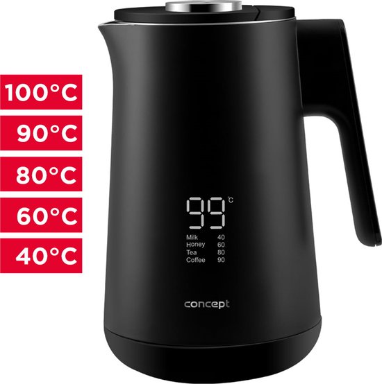 Concept - Waterkoker - Digitale Ketel Temperatuur Instelling - Zwart - 1.7L