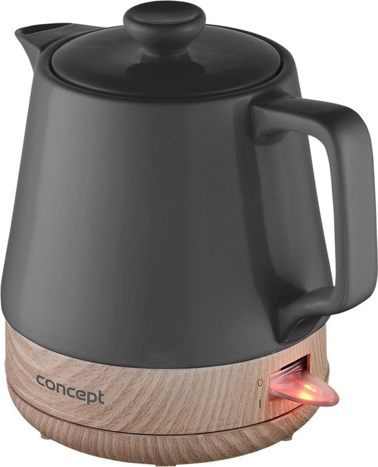Concept RK0062 1,0 liter keramische waterkoker, antraciet plus houtstructuur