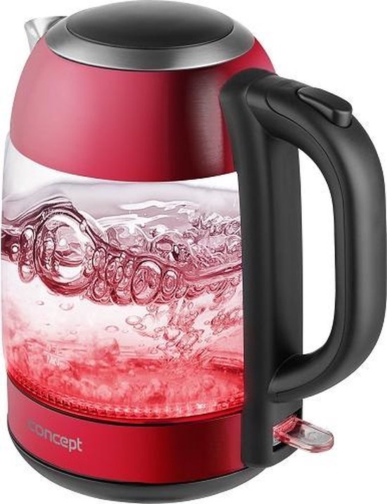 Concept RK4081 waterkoker 1,7 l Zwart, Rood, Roestvrijstaal, Transparant 2200 W