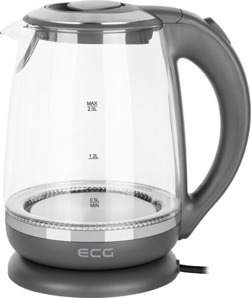 ECG RK 2020 Grey Glass Waterkoker - Elegant design van kunststof en roestvrij staal in combinatie met gehard glas - 2,0 L
