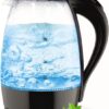 Glazen waterkoker, zwart, 2200 watt, 1,7 liter, theekoker, 100% BPA-vrij, blauwe ledverlichting, theekoker, waterketel, waterkoker, retro