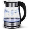 KitchenBrothers Elektrische Waterkoker - 1,7L - Retro - met LED - 2200W - Glazen Waterkoker - RVS