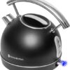 KitchenBrothers Waterkoker Retro - 1,7L - Vintage - 2200W - RVS - Zwart