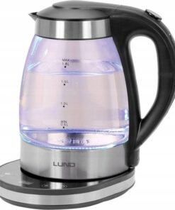 Lund glazen waterkoker LED met temperatuur regeling - LED display - Bedieningspaneel in de voet - Warmhoud functie - antikalkfilter - 1.8L - 2200W - 68174 - zwart / zilver