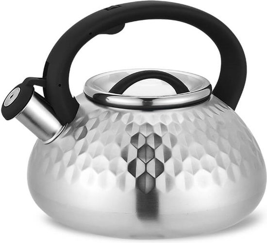Maestro - Waterkoker met Deksel en Fluit Geluid 3L | Hoge Kwaliteit Roestvrij Staal (Zilver/Zwart)