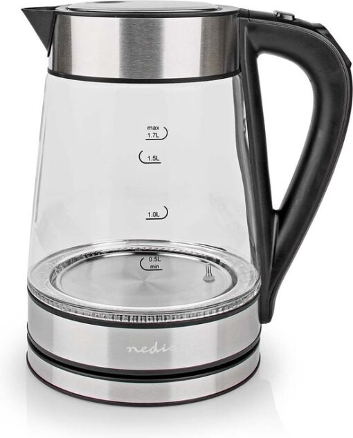 Nedis SmartLife Waterkoker - Wi-Fi - 1.7 l - Glas - 40,60,70,80,90,100 °C - Temperatuurindicator - 360 graden draaibaar - Verborgen verwarmingselement - Strix-controller - Droogkookbeveiliging