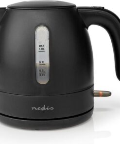 Nedis Waterkoker - 1.0 l - Kunststof - Zwart - 360 graden draaibaar - Verborgen verwarmingselement - Strix-controller - Droogkookbeveiliging