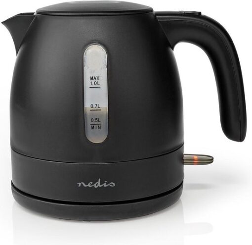 Nedis Waterkoker - 1.0 l - Kunststof - Zwart - 360 graden draaibaar - Verborgen verwarmingselement - Strix-controller - Droogkookbeveiliging